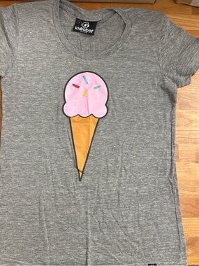Kidrobot Grey Short-Sleeve Tee with Pink Ice Cream Graphic